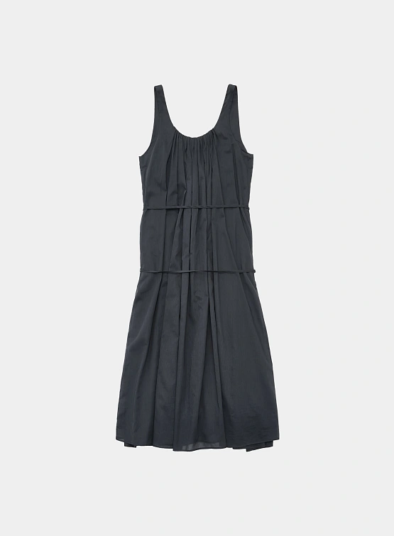 Женское платье AMOMENTO Neck Shirring Sheer Long Dress Navy