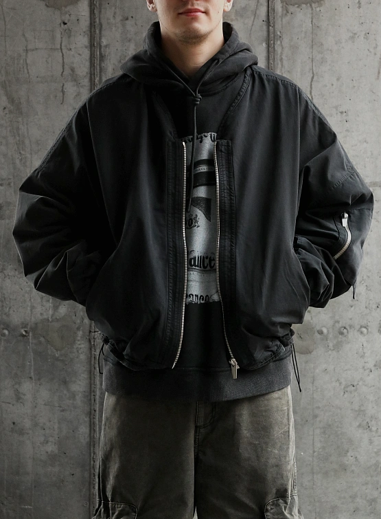 Бомбер ARNODEFRANCE Collarless Bomber Washed Black