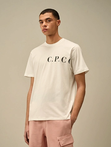 Футболка C.P. Company 30/1 Jersey Front-Back Logo Gauze White