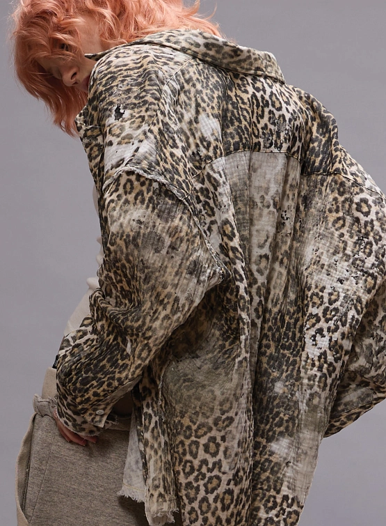 Женская Рубашка R13 Shredded Seam Drop Neck Leopard
