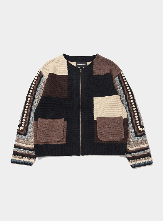 Кардиган YESEYESEE Color Block Croche Knit Zip Up Multi