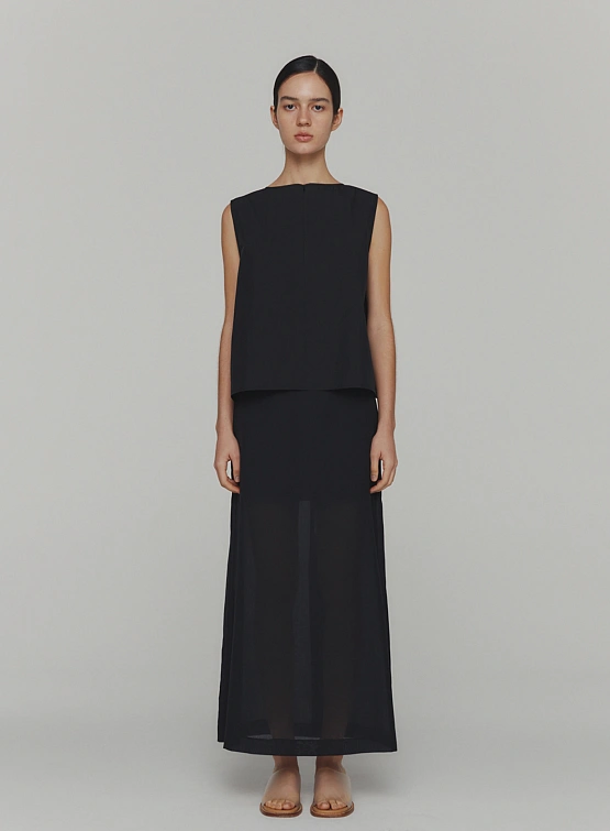 Топ AMOMENTO Cotton Two-Way Shirring Top Black