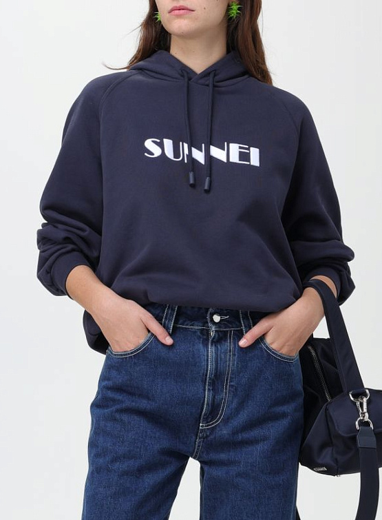 Худи Sunnei Hoodie Big Logo Embroidered Dark Blue