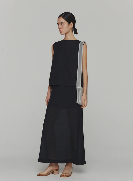 Топ AMOMENTO Cotton Two-Way Shirring Top Black