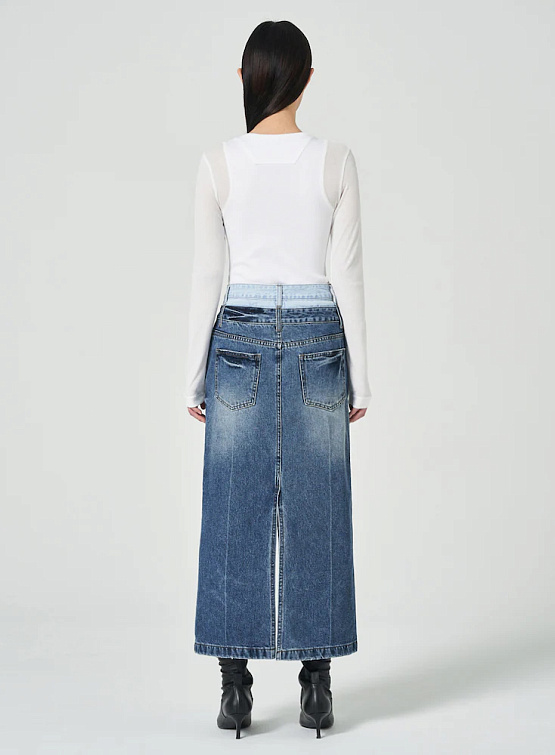 Женская юбка JUUN.J Double Waist Long Denim Skirt Sky Blue