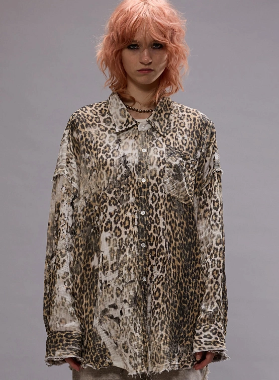 Женская Рубашка R13 Shredded Seam Drop Neck Leopard