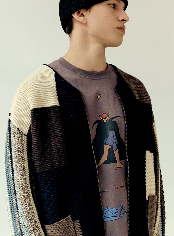 Кардиган YESEYESEE Color Block Croche Knit Zip Up Multi