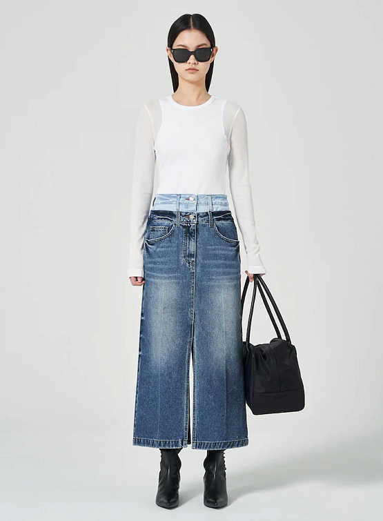 Женская юбка JUUN.J Double Waist Long Denim Skirt Sky Blue