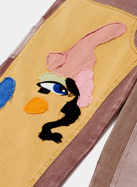 Джинсы KidSuper Patchwork Face Double Knee Brown