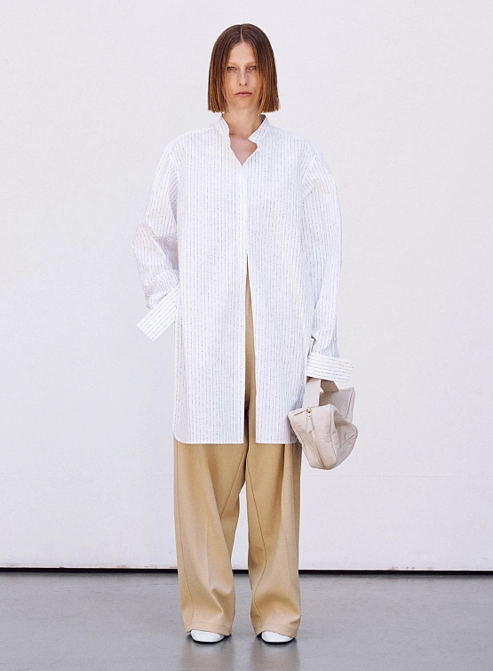 Женская рубашка Recto Nep Stripe Unbalanced Length Shirt White