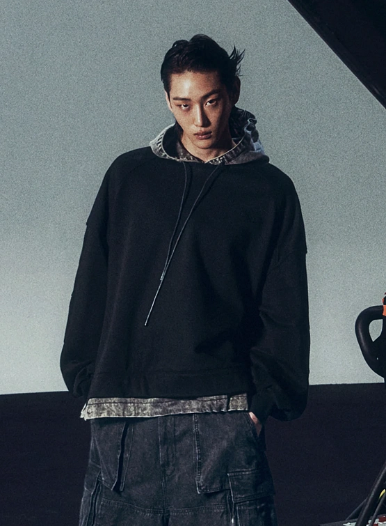 Худи JUUN.J Denim Layered Light Hoody Black