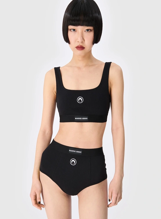 Бра Marine Serre Moon Logo Stretched Jersey Sport Bra Black
