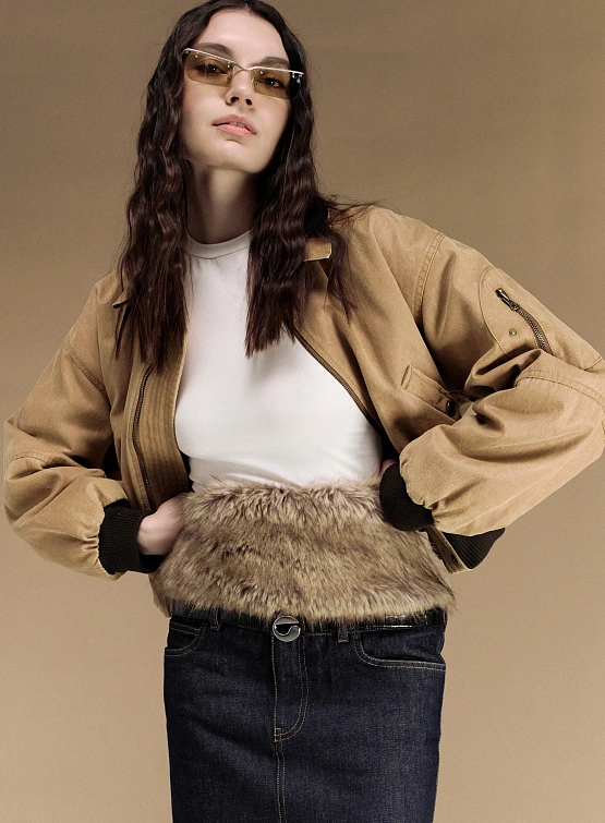 Женский бомбер Open YY Paper Like Crop Brown