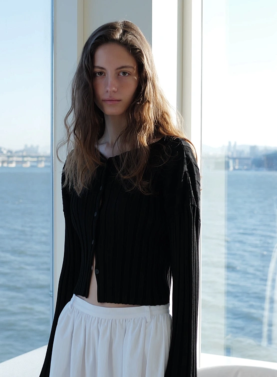 Женский кардиган LE17SEPTEMBRE Ribbed Collarless Black