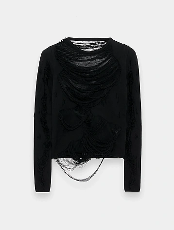 Женский лонгслив MM6 Maison Margiela Black Distressed Black