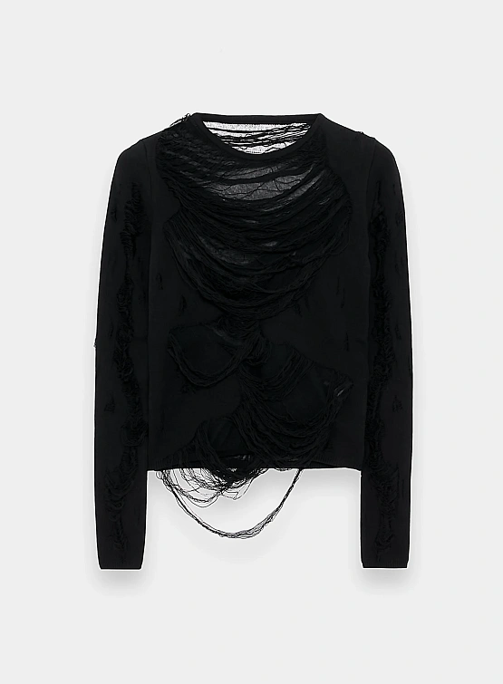 Женский лонгслив MM6 Maison Margiela Black Distressed Black