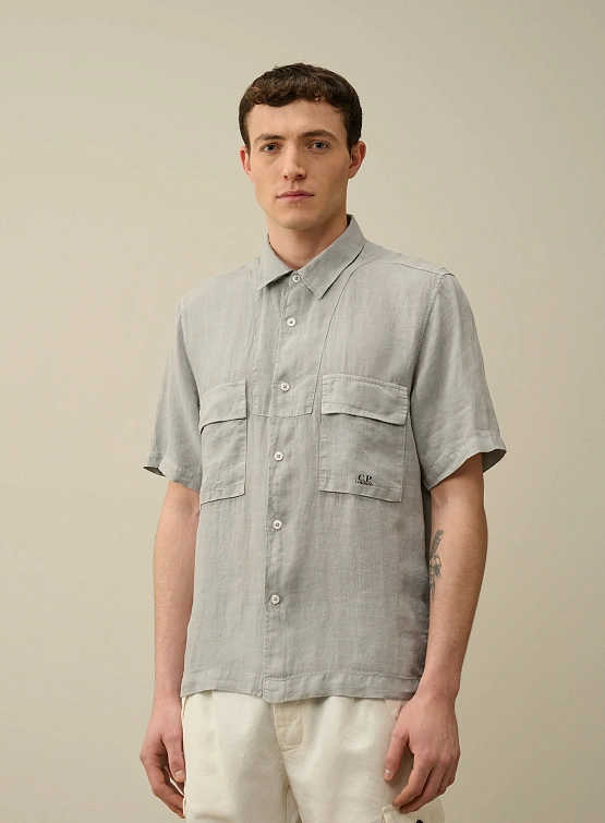 Рубашка C.P. Company Linen Short Sleeved Shirt Drizzle Grey