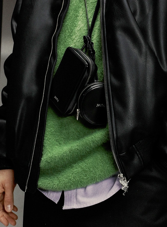 Бомбер 3.PARADIS Vegan Leather Bomber Jacket Black