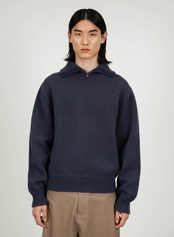 Халф-зип AMOMENTO Half Zip-Up Knit Dark Navy