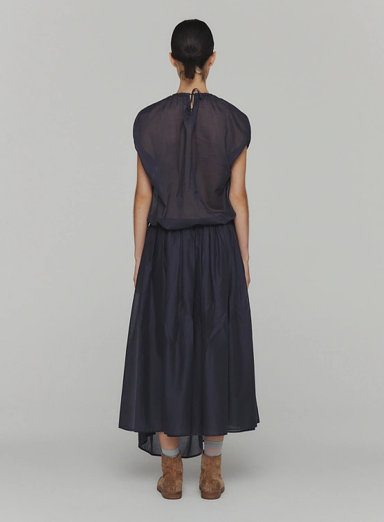 Женский топ AMOMENTO Sheer Volume Shirring Top Navy