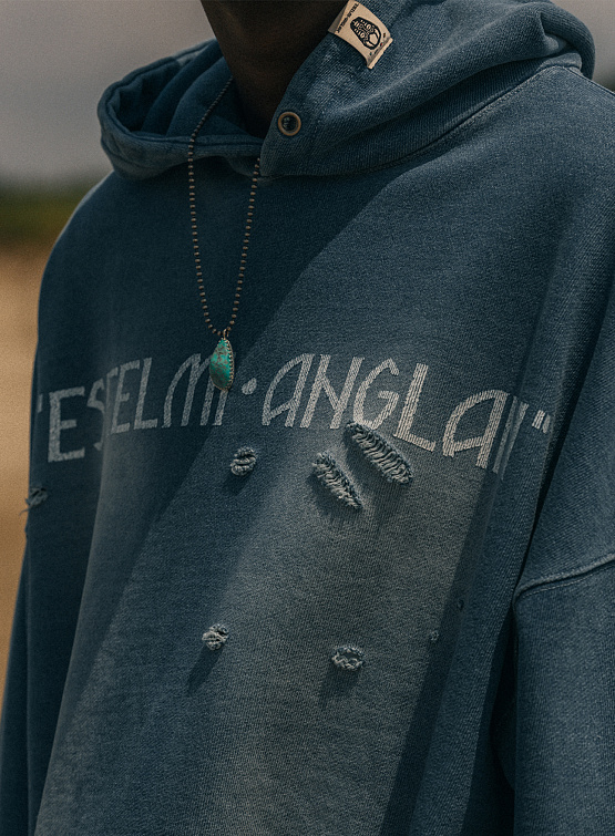 Худи ANGLAN x ESEELMI Damage Denim Washed Hoodie Blue