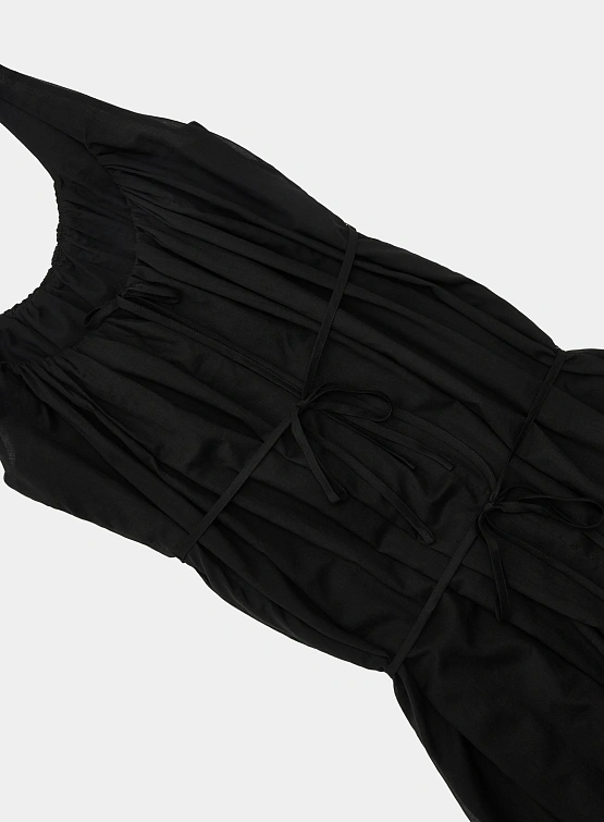 Женское платье AMOMENTO Neck Shirring Sheer Long Dress Black