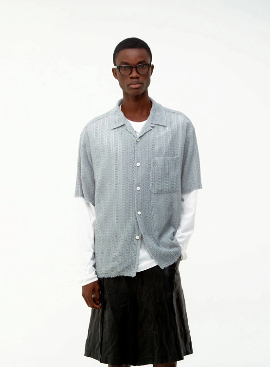 Рубашка COOR Cable Knit Camp Collar Light Grey