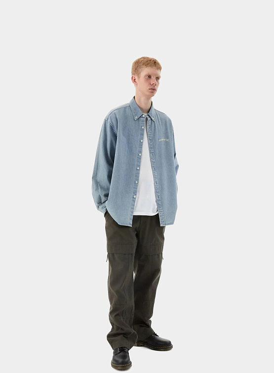 Рубашка thisisneverthat Washed Denim Shirt Washed Blue