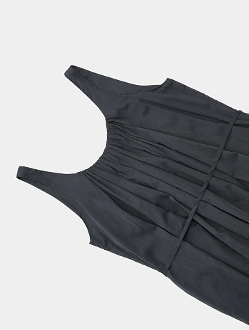 Женское платье AMOMENTO Neck Shirring Sheer Long Dress Navy