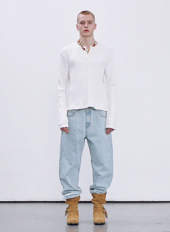 Лонгслив Recto RC Logo Jacquard Patch Henley Neck White