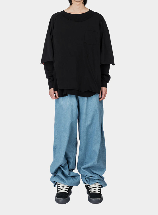 Лонгслив FACETASM Asymmetrical Layered Rib Black