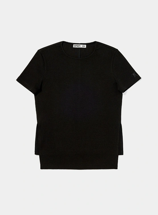 Женская Футболка OPEN YY Ribbed Side Slit Top Black
