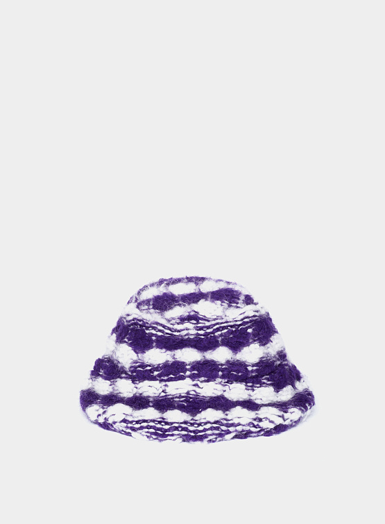 Шапка BONSAI Oversize Knit Puff Bucket Hat Purple White