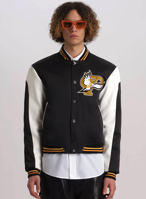 Бомбер 3.PARADIS P Letterman Varsity Jacket Black