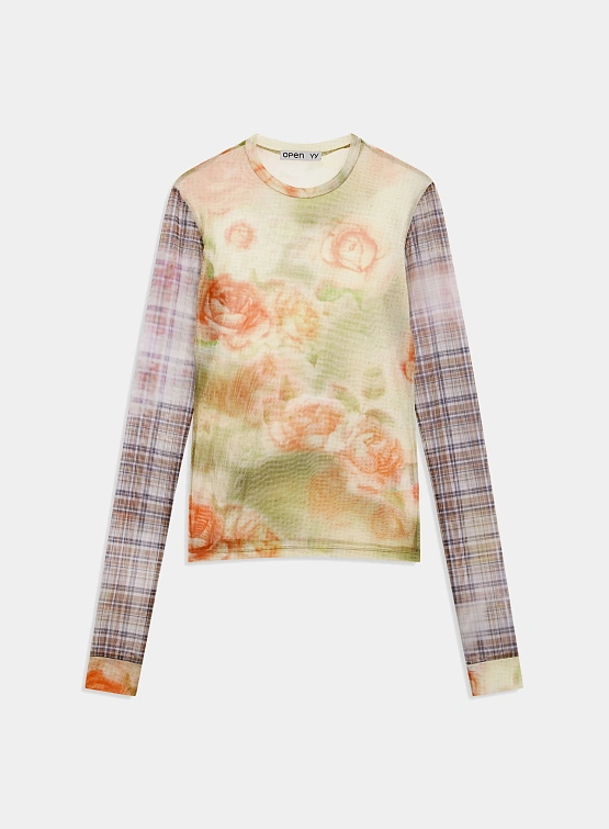 Женский топ OPEN YY Floral Mesh Sleeve Top Multi