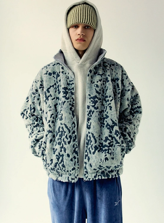 Двусторонняя флисовая куртка YESEYESEE Reversible Leopard Fleece Jacket Silver