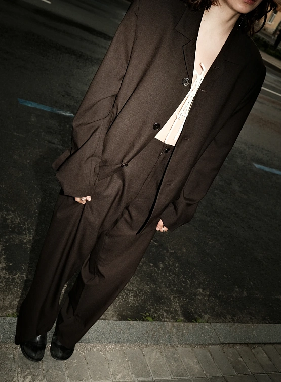 Брюки AMOMENTO Wool Wide Pants Dark Brown