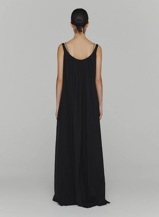 Женское платье AMOMENTO Neck Shirring Sheer Long Dress Black